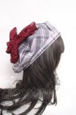 画像4: axes femme / パール付リボンチェックベレー 280×55mm ラベンダー Y-26-03-26-030-AX-AC-SZ-ZY (4)