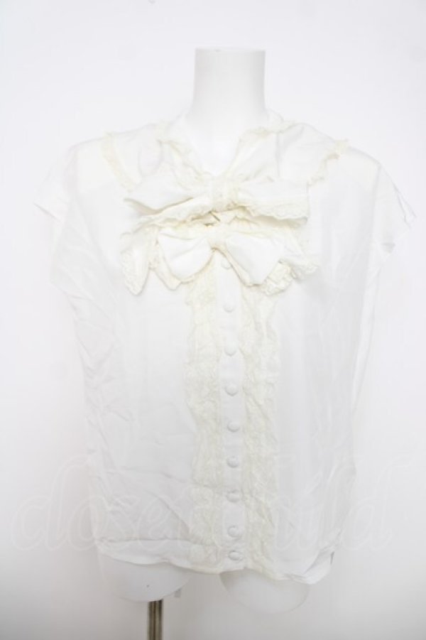 画像1: INGEBORG / レースフリルリボンブラウス  白 Y-26-03-28-056-LO-BL-SZ-ZY (1)
