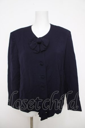画像: INGEBORG / リボン付きノーカラージャケット  紺 Y-26-03-28-057-LO-JA-SZ-ZY