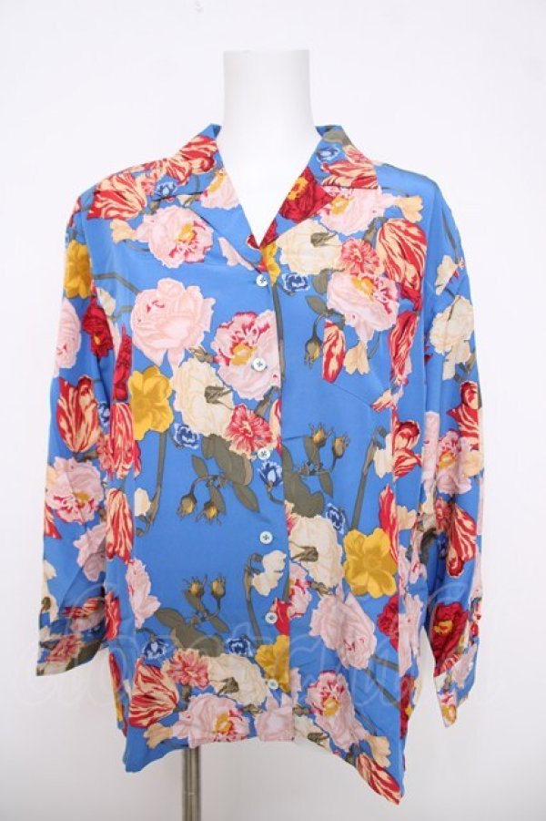 画像1: INGEBORG / フラワー柄長袖シャツ  青 Y-26-03-28-061-LO-BL-SZ-ZY (1)