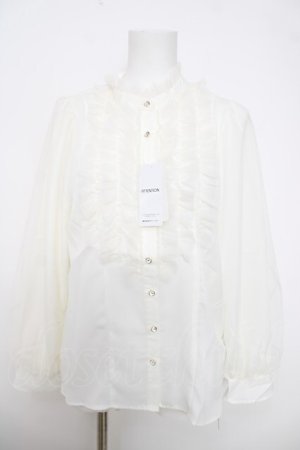 画像: axes femme / チュールフリルハイネックブラウス F 白 Y-26-03-28-006-AX-BL-SZ-ZY