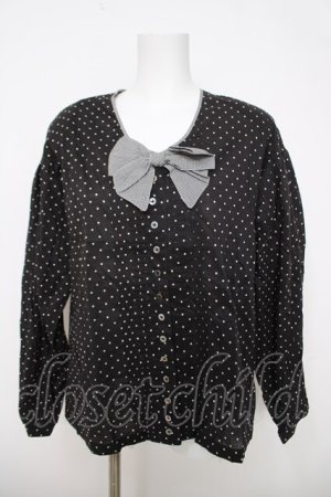 画像: INGEBORG / リボン付きドットブラウス  黒 Y-26-03-28-074-LO-BL-SZ-ZY