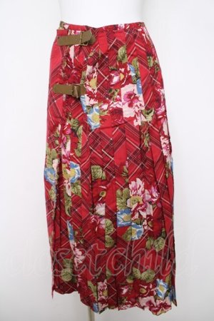 画像: INGEBORG / フラワーチェック巻きスカート  赤 Y-26-03-28-077-LO-SK-SZ-ZY