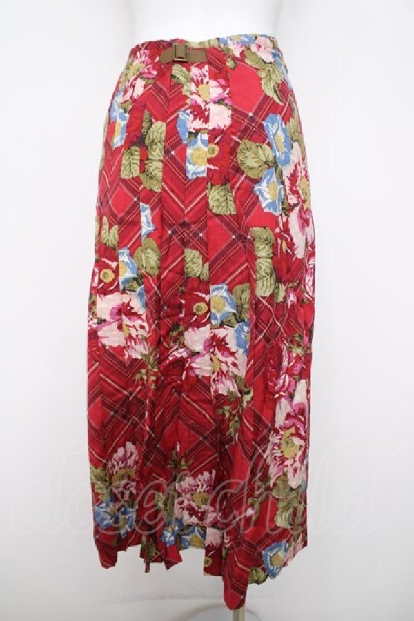 画像2: INGEBORG / フラワーチェック巻きスカート  赤 Y-26-03-28-077-LO-SK-SZ-ZY (2)