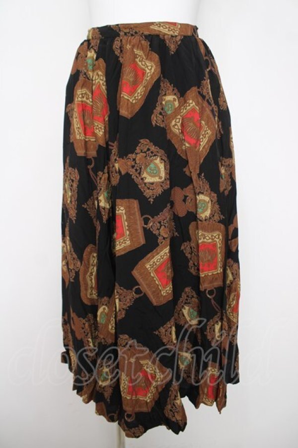 画像1: INGEBORG / タッセル額縁プリントスカート  黒 Y-26-03-28-079-LO-SK-SZ-ZY (1)