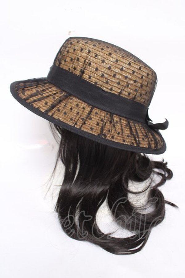 画像2: axes femme / ドットチュールカンカン帽 57.5cm 黒 Y-26-03-28-001-AX-AC-SZ-ZY (2)