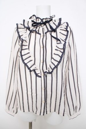 画像: axes femme / ストライプ柄フリルブラウス M 生成り Y-26-03-28-010-AX-BL-SZ-ZY