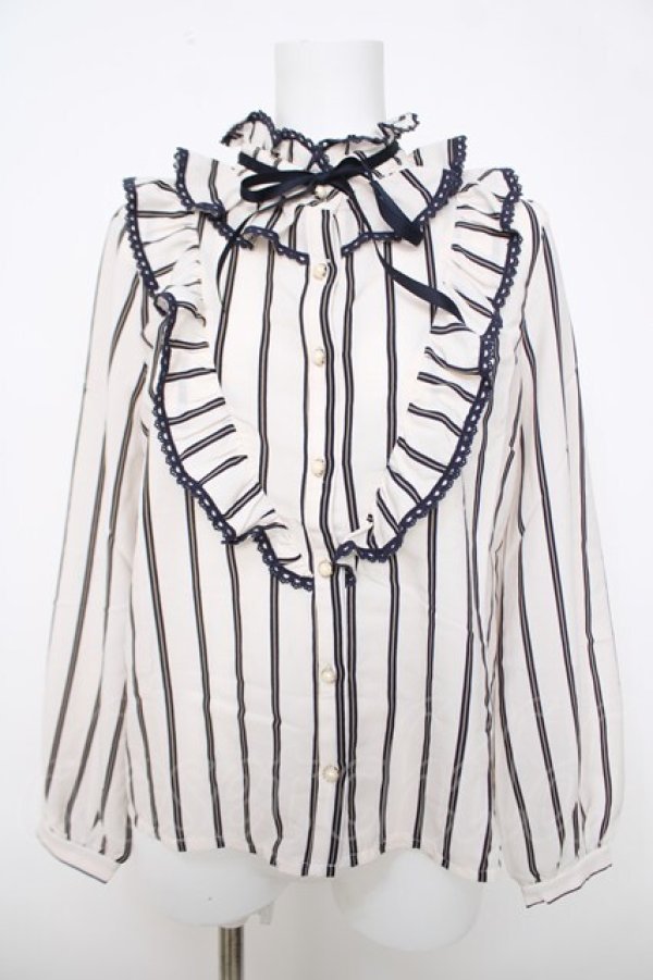 画像1: axes femme / ストライプ柄フリルブラウス M 生成り Y-26-03-28-010-AX-BL-SZ-ZY (1)