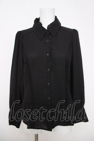 画像: axes femme / レースケープ風リボン付きブラウス M 黒 Y-26-03-28-015-AX-BL-SZ-ZY