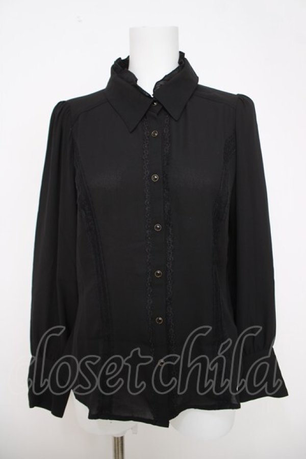 画像1: axes femme / レースケープ風リボン付きブラウス M 黒 Y-26-03-28-015-AX-BL-SZ-ZY (1)