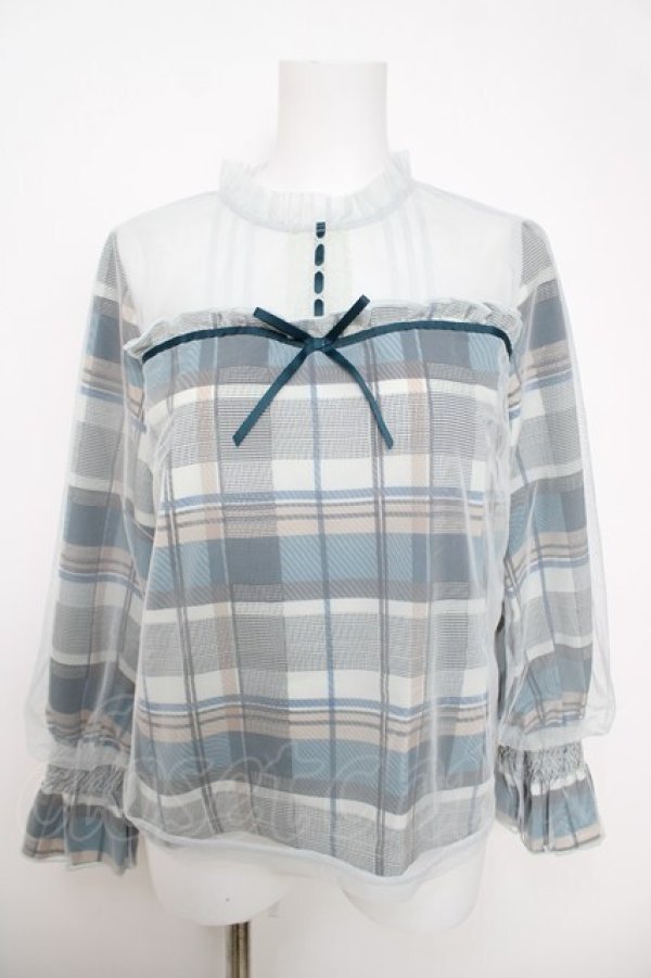 画像1: axes femme POETIQUE / チュール重ねブラウス M グリーン Y-26-03-28-026-AX-BL-SZ-ZY (1)