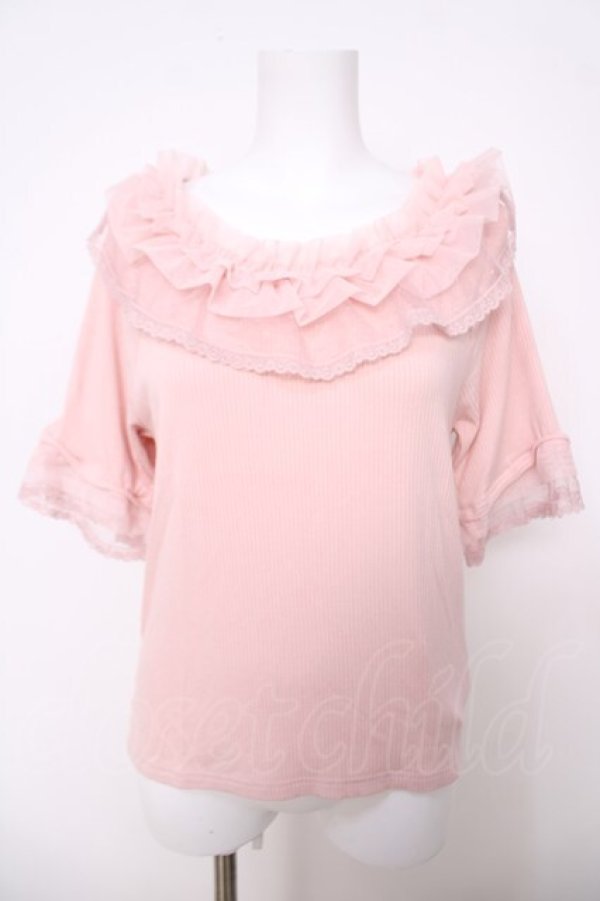 画像1: axes femme / ドット×チュールフリルプルオーバー F ピンク Y-26-03-28-036-AX-TO-SZ-ZY (1)