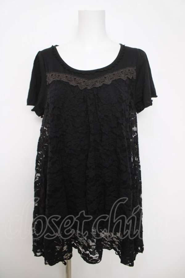 画像1: axes femme / レース重ね半袖チュニック M 黒 Y-26-03-28-043-AX-OP-SZ-ZY (1)