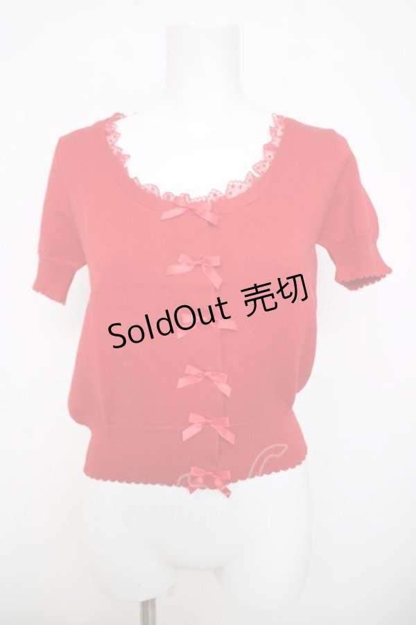 画像1: Emily Temple cute / プチリボン付ニットカーディガン  赤 Y-26-03-30-050-ET-TO-SZ-ZY (1)