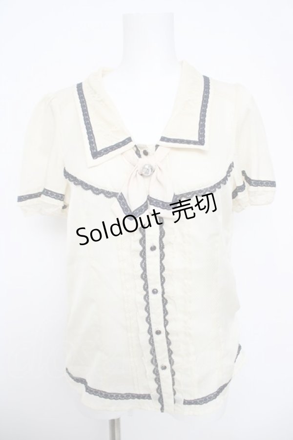 画像1: axes femme / タイ付きバイカラーレースブラウス  生成り Y-26-03-30-005-AX-TO-SZ-ZY (1)