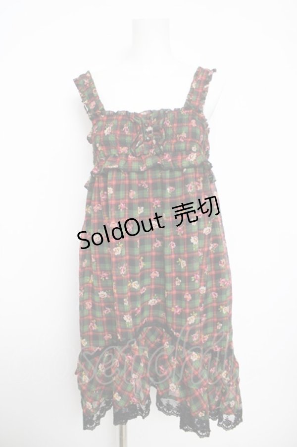 画像1: axes femme / チェックＸお花の2WAYチュニック  グリーン Y-26-03-30-057-AX-OP-SZ-ZY (1)