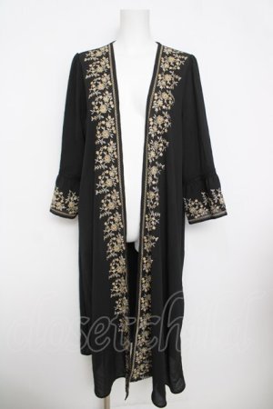 画像: axes femme / 刺繍入りロングガウンカーディガン M 黒 Y-26-03-30-072-AX-OP-SZ-ZY