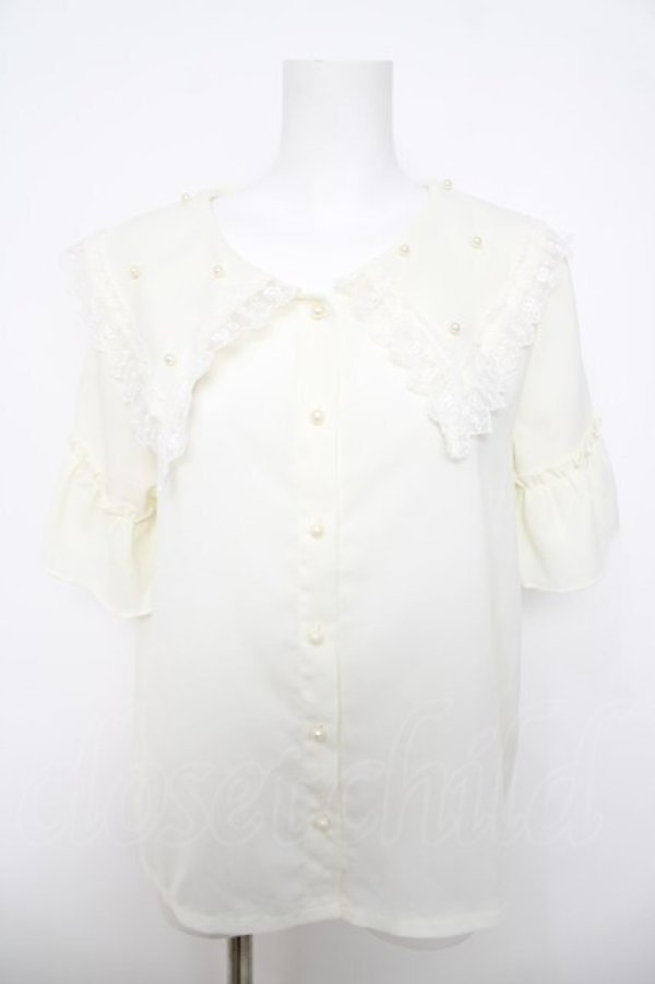 画像1: axes femme / パールビッグ襟ブラウス M 生成り Y-26-03-30-007-AX-BL-SZ-ZY (1)