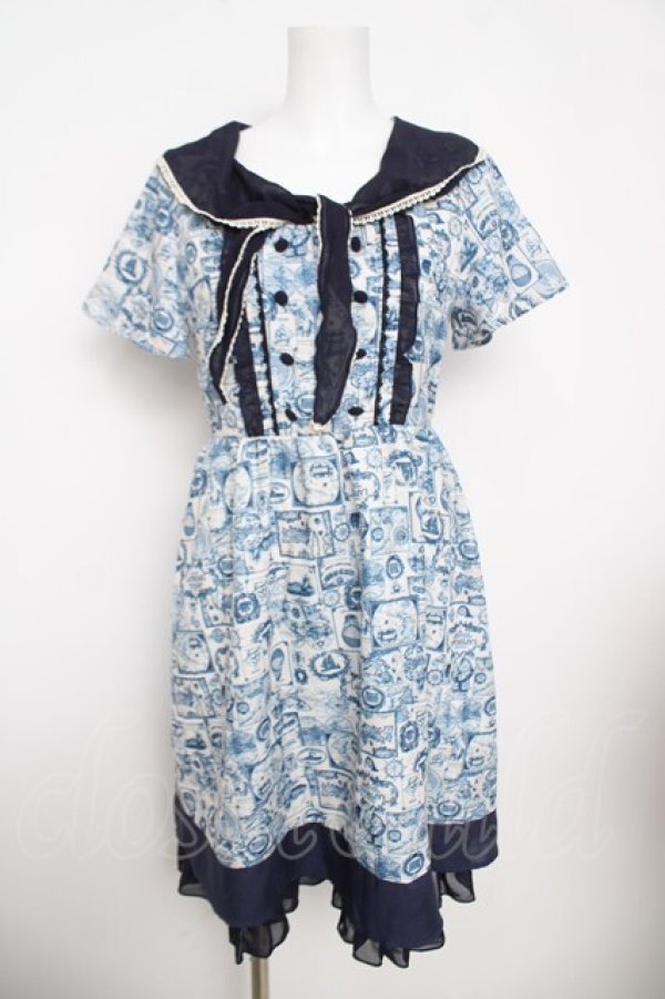 画像1: axes femme POETIQUE / 航海図柄セーラーワンピース  紺 Y-26-03-30-077-AX-OP-SZ-ZY (1)