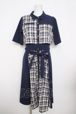 画像: axes femme / ブロッキングフリル袖ワンピース  紺 Y-26-03-30-082-AX-OP-SZ-ZY