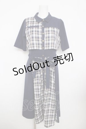 画像: axes femme / ブロッキングフリル袖ワンピース  紺 Y-26-03-30-082-AX-OP-SZ-ZY