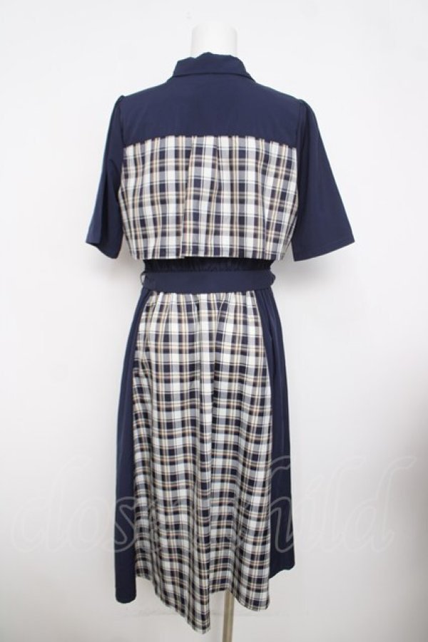 画像2: axes femme / ブロッキングフリル袖ワンピース  紺 Y-26-03-30-082-AX-OP-SZ-ZY (2)