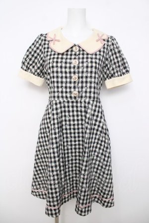 画像: axes femme POETIQUE / 小花ギンガムチェックワンピース  黒 Y-26-03-30-083-AX-OP-SZ-ZY