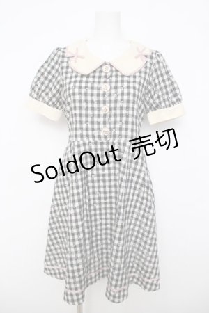 画像: axes femme POETIQUE / 小花ギンガムチェックワンピース  黒 Y-26-03-30-083-AX-OP-SZ-ZY