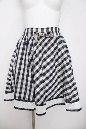 画像: axes femme / リボンモチーフフレアスカート  紺 Y-26-03-30-099-AX-SK-SZ-ZY