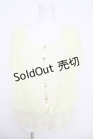 画像: axes femme / レース切り替えシフォン半袖トップス  イエロー Y-26-03-30-018-AX-TO-SZ-ZY