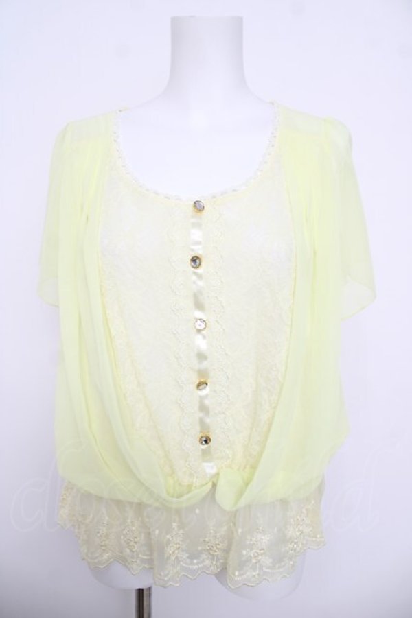 画像1: axes femme / レース切り替えシフォン半袖トップス  イエロー Y-26-03-30-018-AX-TO-SZ-ZY (1)