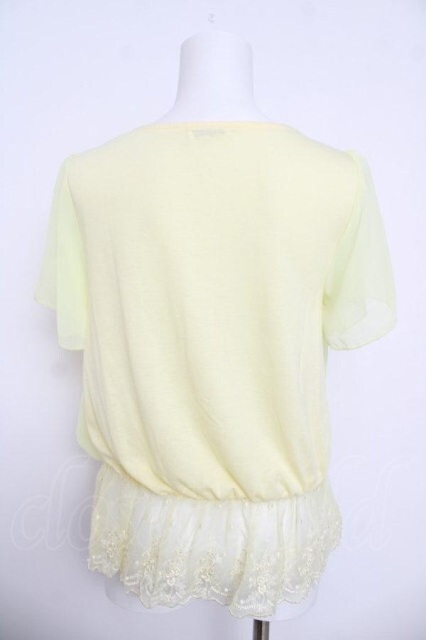 画像2: axes femme / レース切り替えシフォン半袖トップス  イエロー Y-26-03-30-018-AX-TO-SZ-ZY (2)