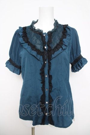 画像: axes femme / スタンド襟レースブラウス M Bグリーン Y-26-03-30-025-AX-BL-SZ-ZY