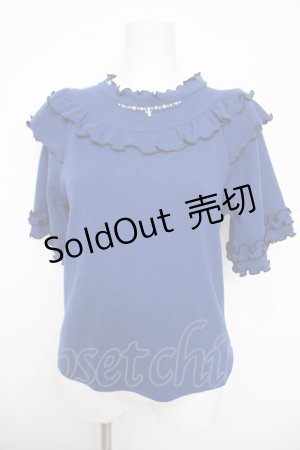 画像: axes femme / ビジュー付フリルリブトップス F 青 Y-26-03-30-027-AX-TO-SZ-ZY