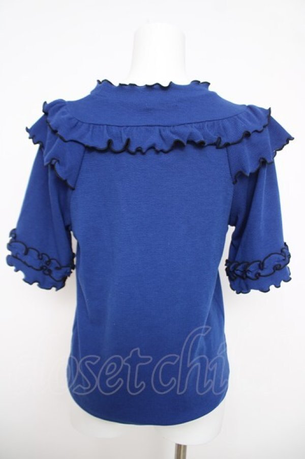 画像2: axes femme / ビジュー付フリルリブトップス F 青 Y-26-03-30-027-AX-TO-SZ-ZY (2)