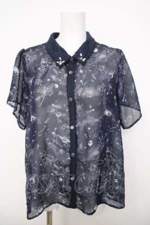 画像: axes femme / 星座柄シフォンブラウス M 紺 Y-26-03-30-028-AX-BL-SZ-ZY