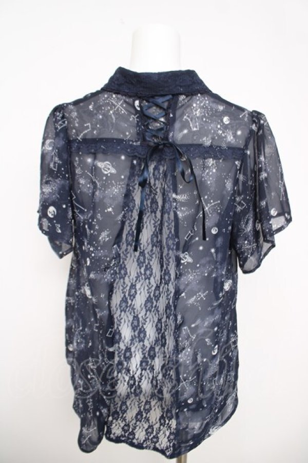画像2: axes femme / 星座柄シフォンブラウス M 紺 Y-26-03-30-028-AX-BL-SZ-ZY (2)