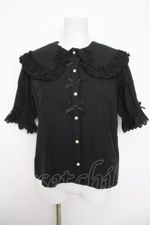 画像: axes femme kawaii / 半袖丸襟コットンブラウス  黒 Y-26-03-30-003-AX-BL-SZ-ZY