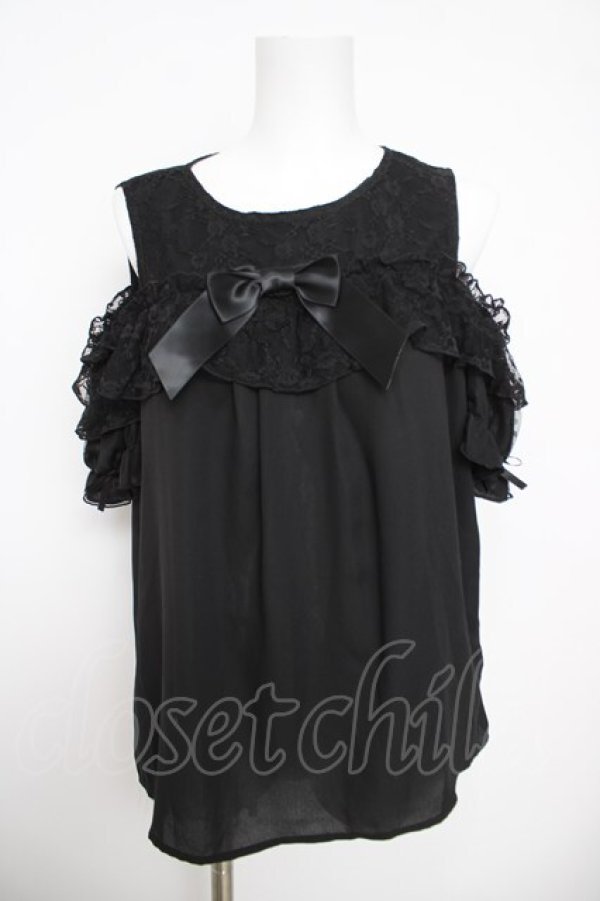 画像1: axes femme kawaii / フリルオフショルブラウス  黒 Y-26-03-30-034-AX-BL-SZ-ZY (1)