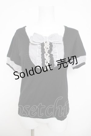 画像: axes femme / ストライプ切替半袖トップス  黒 Y-26-03-30-037-AX-TO-SZ-ZY