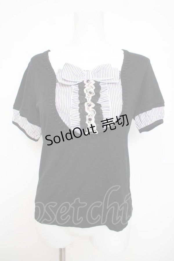 画像1: axes femme / ストライプ切替半袖トップス  黒 Y-26-03-30-037-AX-TO-SZ-ZY (1)