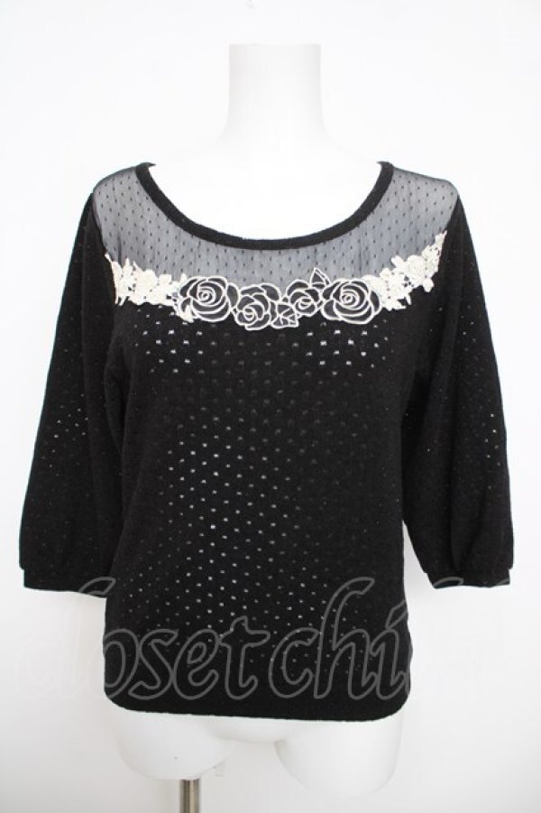 画像1: axes femme / ローズモチーフラメドットニット M 黒 Y-26-03-30-039-AX-TO-SZ-ZY (1)