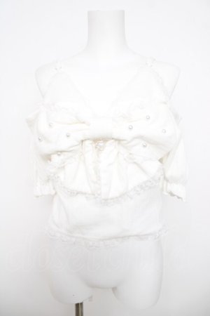 画像: Ank Rouge / リボンネコちゃんオフショルテレコ M 白 Y-26-03-30-042-CA-TO-SZ-ZY