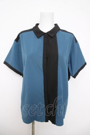 画像: axes femme / バックプリーツシャツ  黒×ブルー Y-26-03-30-004-AX-BL-SZ-ZY