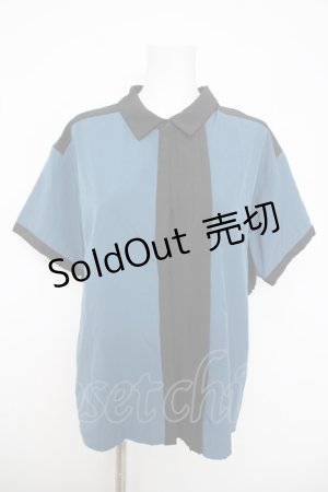 画像: axes femme / バックプリーツシャツ  黒×ブルー Y-26-03-30-004-AX-BL-SZ-ZY