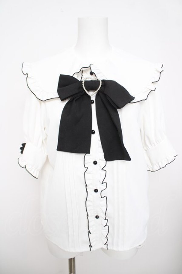 画像1: DearMyLove / 大きめハートバックルリボンセーラーブラウス L 白×黒 Y-26-03-30-045-EL-BL-SZ-ZY (1)