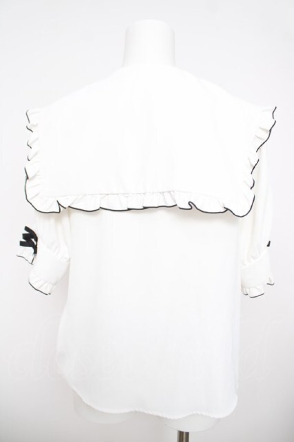 画像2: DearMyLove / 大きめハートバックルリボンセーラーブラウス L 白×黒 Y-26-03-30-045-EL-BL-SZ-ZY (2)