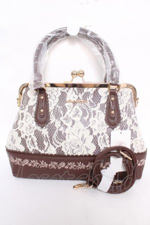 画像: axes femme / レース重ねがま口ボストン  Dブラウン Y-26-04-01-050-AX-BG-SZ-ZY