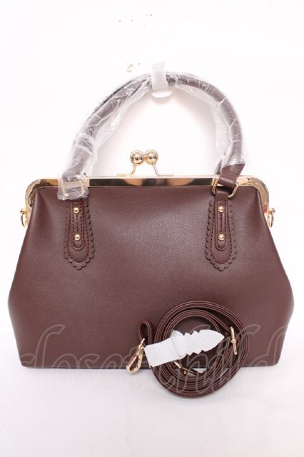 画像2: axes femme / レース重ねがま口ボストン  Dブラウン Y-26-04-01-050-AX-BG-SZ-ZY (2)