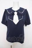画像1: axes femme POETIQUE / レトロ喫茶刺繍パフ袖ブラウス  ネイビー Y-26-04-01-060-AX-BL-SZ-ZY (1)